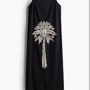 Elegant Black Dress with Palm Embroidery